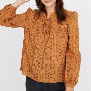 Madewell Eyelet Double-Tie Peasant Top Size M